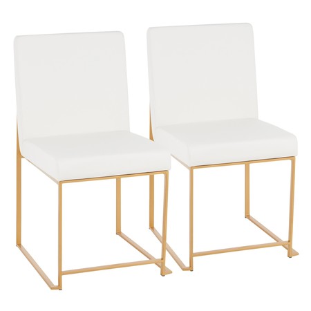 LUMISOURCE High Back Fuji Dining Chair in Gold and White Faux Leather, PK 2 DC-HBFUJI AUW2
